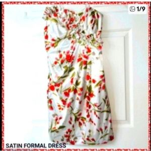 NWOT Maggie Spring London formal satin summer floral strapless dress knee length